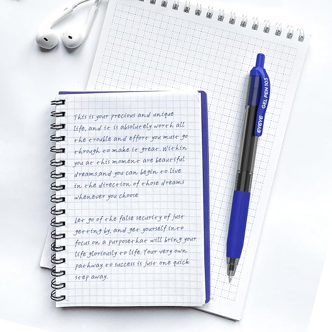 EYEYE G-103 Retractable 0.5mm Gel Pens, 10 Pack Extra Fine Point Blue Ink Pens - Image 6