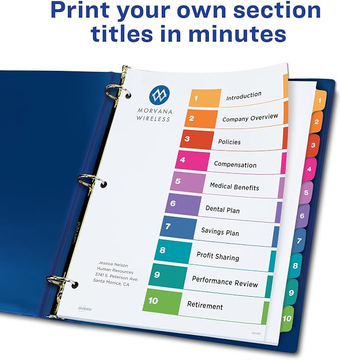 Avery 10 Tab Dividers for 3 Ring Binders, Customizable Table of Contents - Image 2