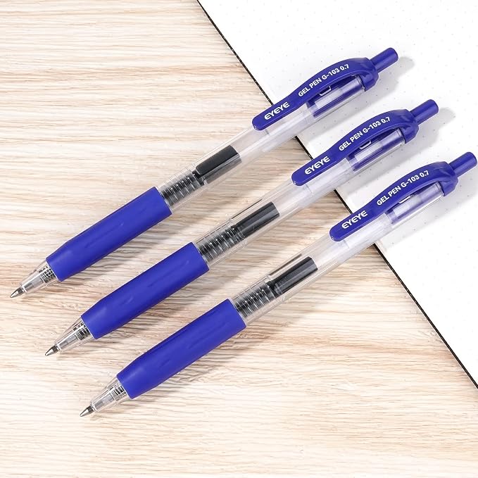 EYEYE G-103 Retractable Gel Blue Pens 0.7mm, 10 Pack Medium Point Ballpoint Pen - Image 6