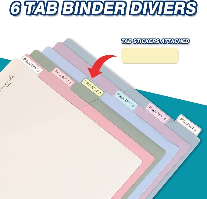 H4D 6-Tab Plastic Binder Dividers, 2 Pockets, Pastel Colors, 4 Sets | Made of - Image 3