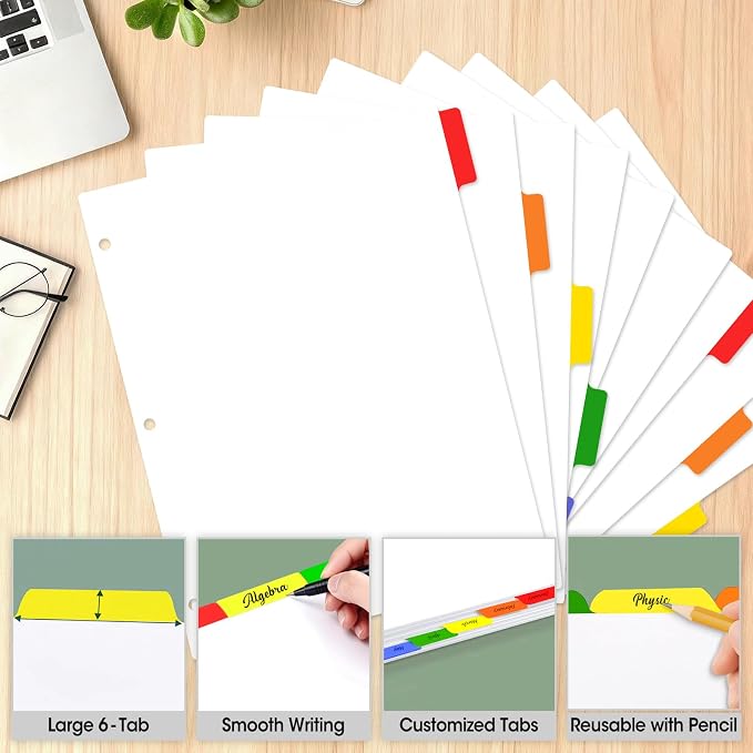 408 Pcs Binder Dividers with Multicolor Tabs, 1/6 Cut Tabs, Dividers - Image 4