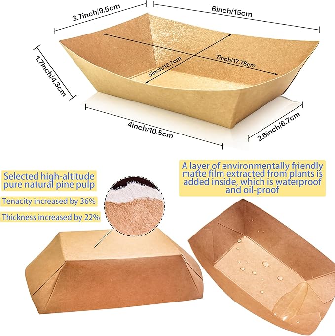 100 Pack 2lb Paper Food Trays, Heavy-Duty Paper Food Boat Disposable Serving - Image 2