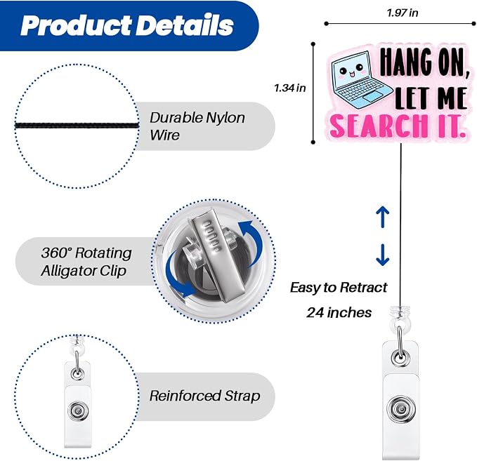 Hang On, Let Me Search It Funny Nurse Badge Reel, Cute Retractable ID Badge - Image 2