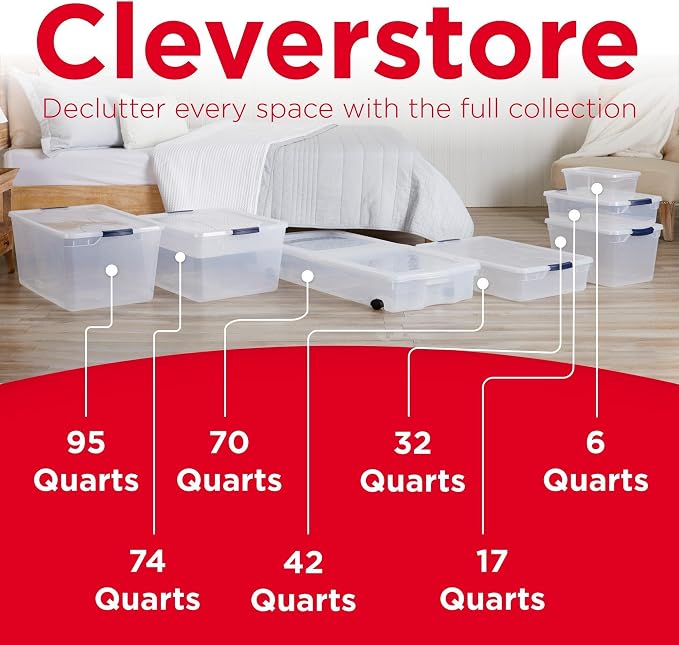 Rubbermaid Cleverstore Clear 32 Qt, 6 Pack Stackable Plastic Storage Bins - Image 6