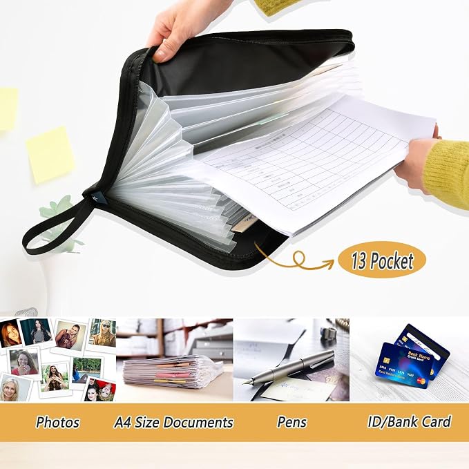 Expanding File Folder Soccer Black Accordion File Organizer 13 Pockets Document - Image 3