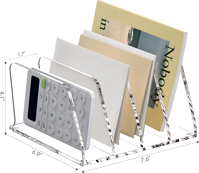 SANRUI Acrylic Mail Sorter Desktop Organizer, 4 Compartments Clear Small File - Image 2