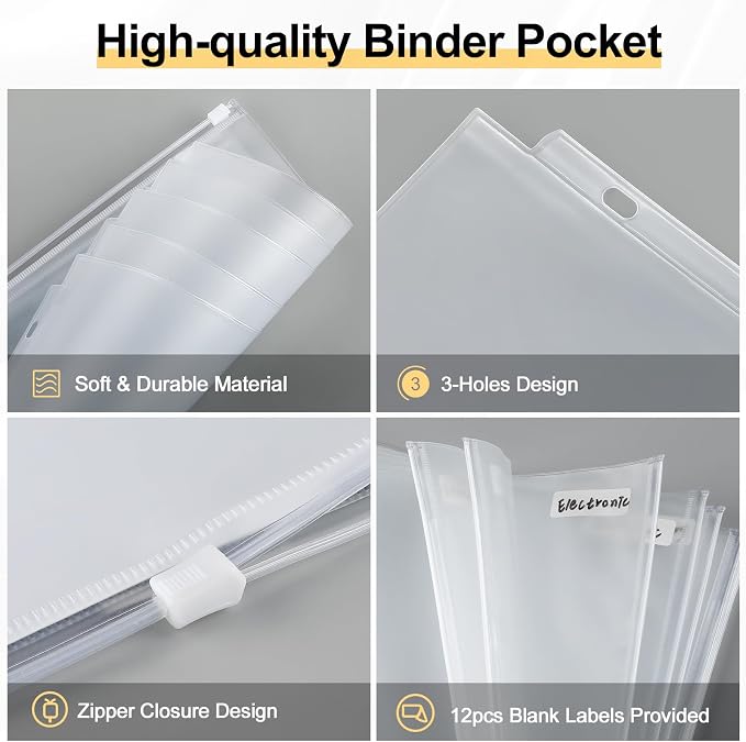 KTRIO 12 Pack Binder Pockets, 8.5 x 11 Zipper Pouches - Image 3