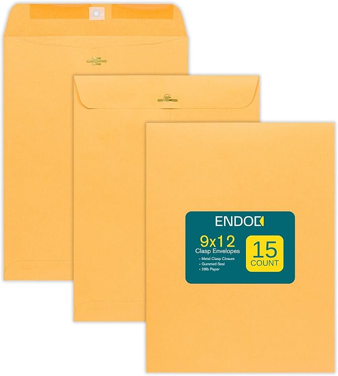 EnDoc Clasp Envelopes 9x12-15 Pack Brown Kraft Catalog Envelopes by EnDoc