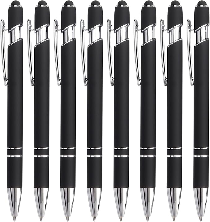 Bribobo 8 Pack Black Ballpoint Pen 2-in-1 Stylus by Bribobo