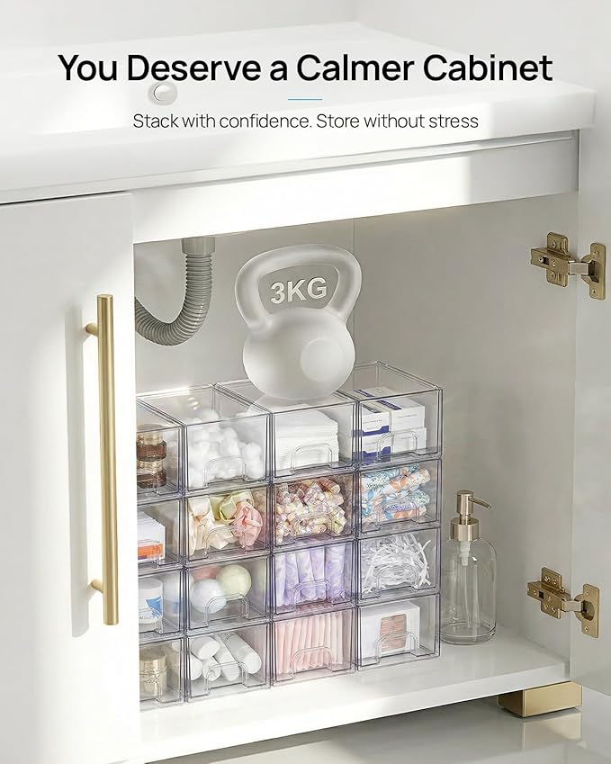 Vtopmart 2 Pack Small Clear Stackable Storage Drawers, Acrylic Bathroom Makeup - Image 4