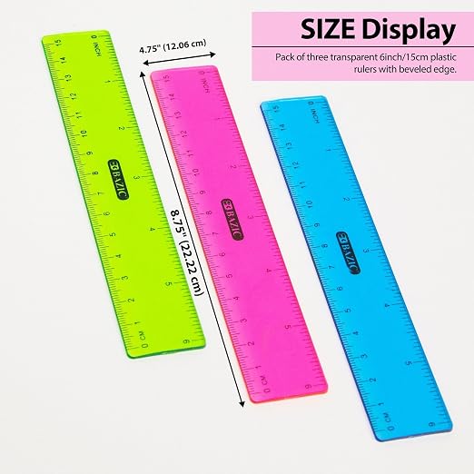 BAZIC Products 6 in Clear Plastic Ruler, Inch & Metric, 3 Pack | Three - Image 5