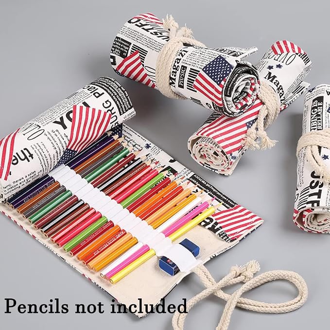 DIYOMR 24/36/72 Slots Pencil Wrap Pencil Rolls, Artist Colored Pencils Roll Up - Image 2