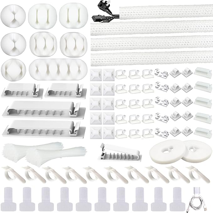 White Cable Management Organizer Kit 4 Cable Sleeve Split 311Pcs | 47Cable by DRIVUU