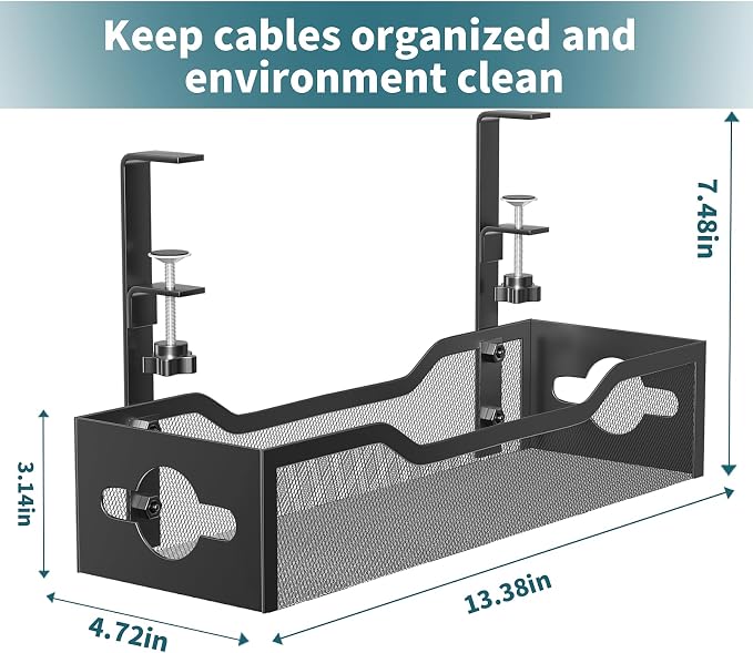Under Desk Cable Management Tray No Drill, Metal Mesh Cable Management Under - Image 7