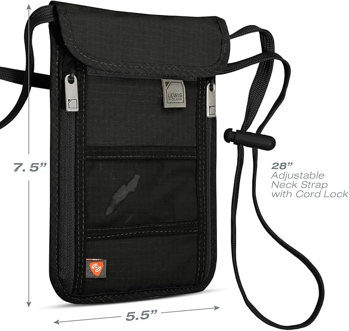 Lewis N. Clark RFID Blocking Stash Neck Wallet, Travel Pouch + Passport Holder - Image 4