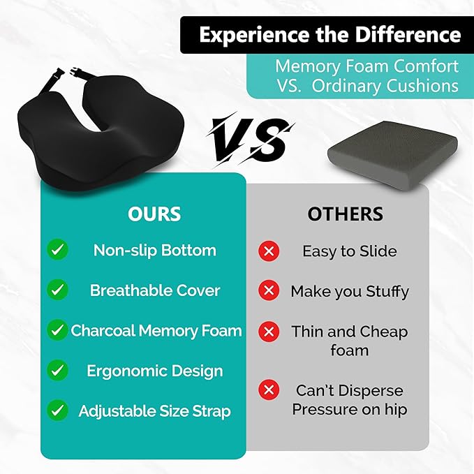 Seat Cushion - High-Density Charcoal Memory Foam Office Chair Cushion - Image 3