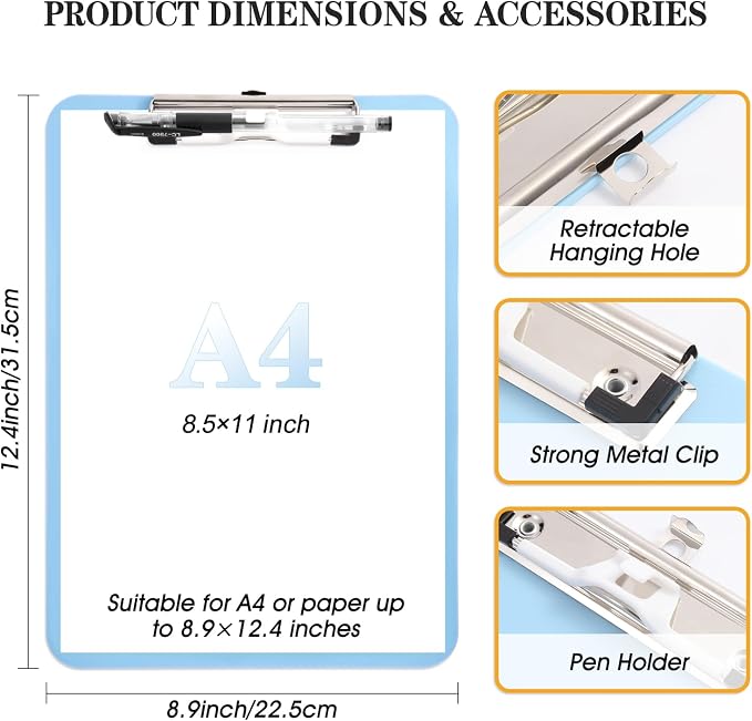 Clipboard with Pen Holder, Standard Letter Size A4, Thickened Clip Boards 8.5x11 - Image 3