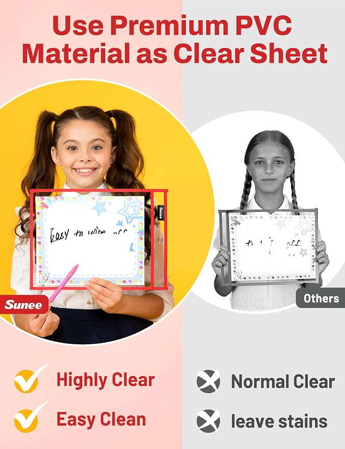 SUNEE 6 Packs Oversized Reusable Dry Erase Pocket Sleeves - Image 5