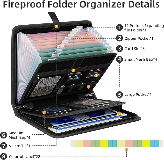 Fireproof Accordion File Organizer, Portable Expanding File Folder - Image 7