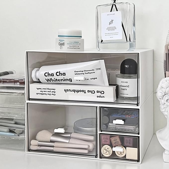 Desk Drawer Organizer, Stackable Storage Drawers, Plastic White Desk Organizers - Image 2