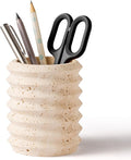 Pen Holder Stand for Desk, Natural Travertine Stone Makeup Brush Holders by WORHE
