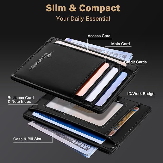 Travelambo Slim Wallet Front Pocket Minimalist Leather RFID Blocking Medium Size - Image 3