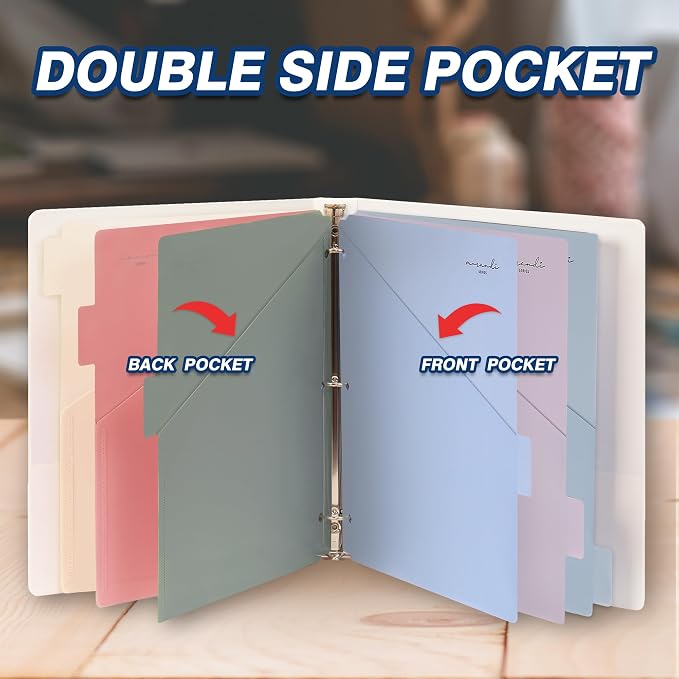 H4D 6-Tab Plastic Binder Dividers, 2 Pockets, Pastel Colors, 1 Set | Made of PP - Image 3