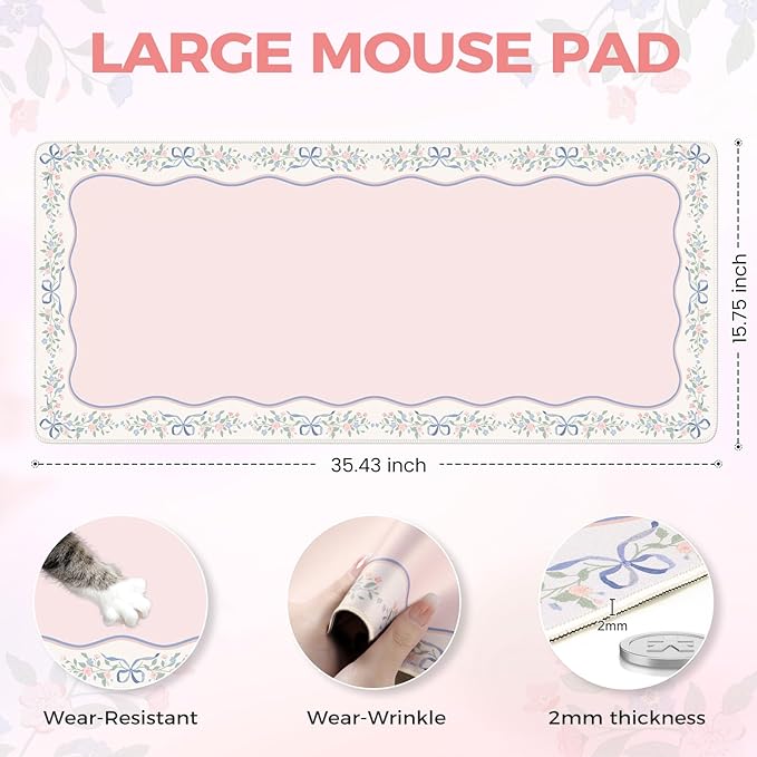 iCasso Pink Desk Mat, Cute Desk Pad - Image 2