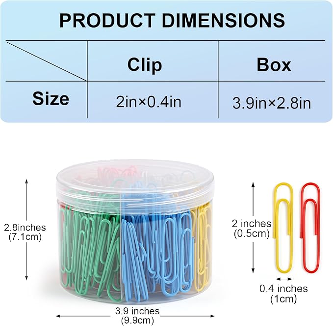 320 Pcs Large Paper Clips, 2 Inch Jumbo Paper Clips, Colorful Coated Paperclips - Image 2