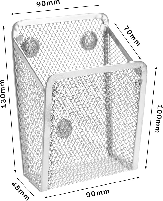 Magnetic Pencil Holder, Mesh Stainless Steel Pen Basket, Metal Writing Utensil - Image 3