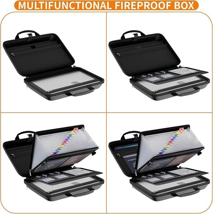 Fireproof File Organizer with Lock, Hard Case Fireproof Document Box with 13 - Image 5