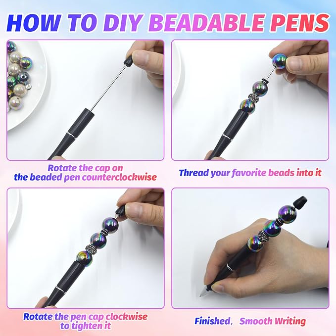 300 Pieces DIY Beadable Pen Kit – 100 Plastic Ballpoint Pens - Image 3