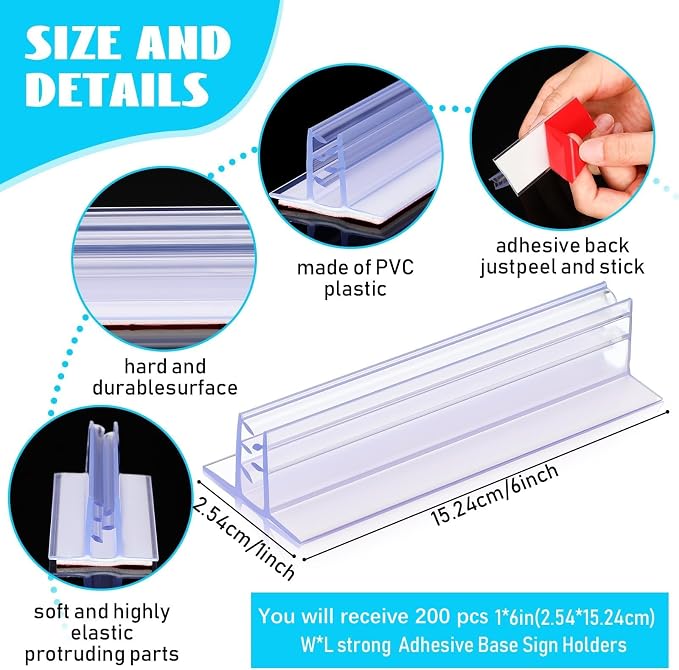 Fulmoon 200 Pcs Sign Holder, Adhesive Base Sign Holders Multiple Uses - Image 2