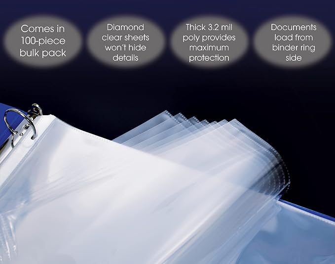 GOLD SEAL 100 Pack 11x17 Inch Heavyweight Diamond Clear Sheet Protectors - Image 3