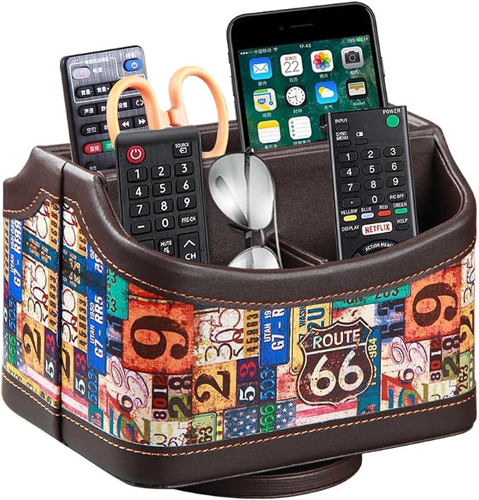 PUSU Remote Control Holder, Colorful Pattern Nightstand TV Caddy, PU Leather by PUSU