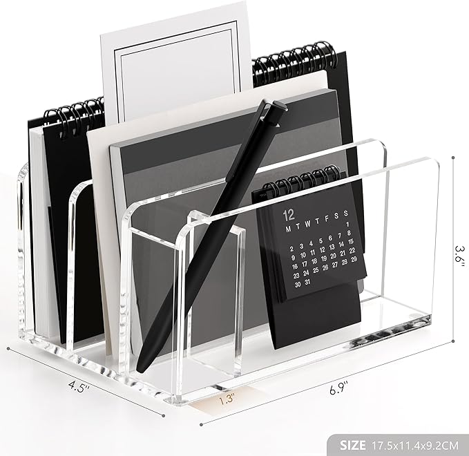 SANRUI Acrylic Mail Organizer, 3 Compartments Clear File Holder - Image 3