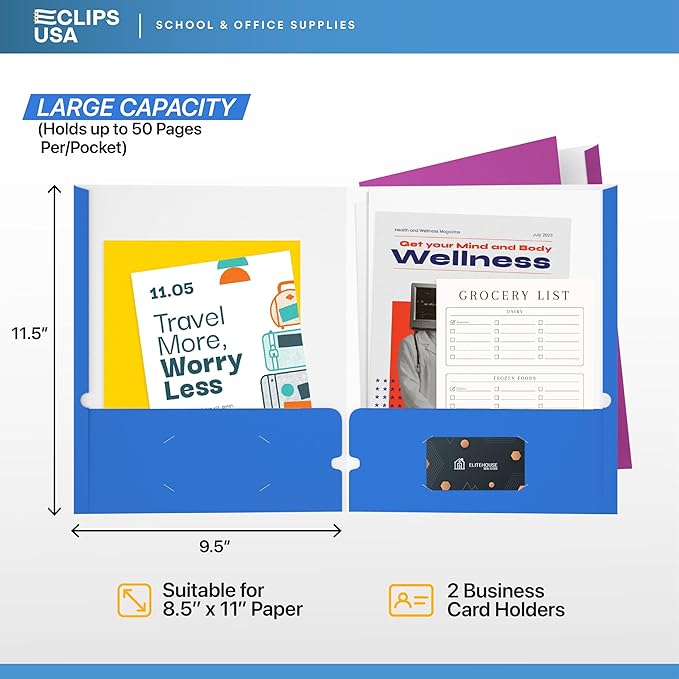 400 Pack Folders with Pockets Bulk 2 Pocket Folders Holds 100 Sheets Assorted - Image 2