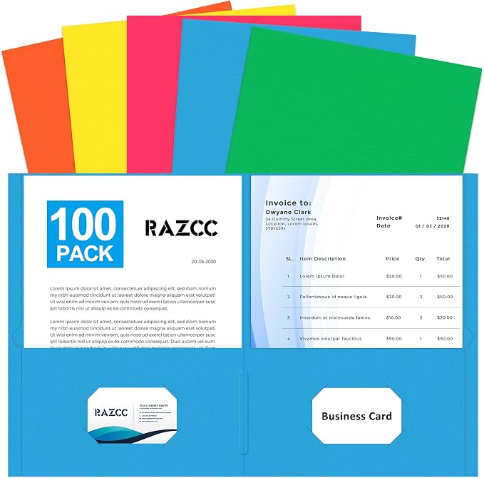 Two Pocket Folders, RAZCC 100 Pack File Folders by RAZCC