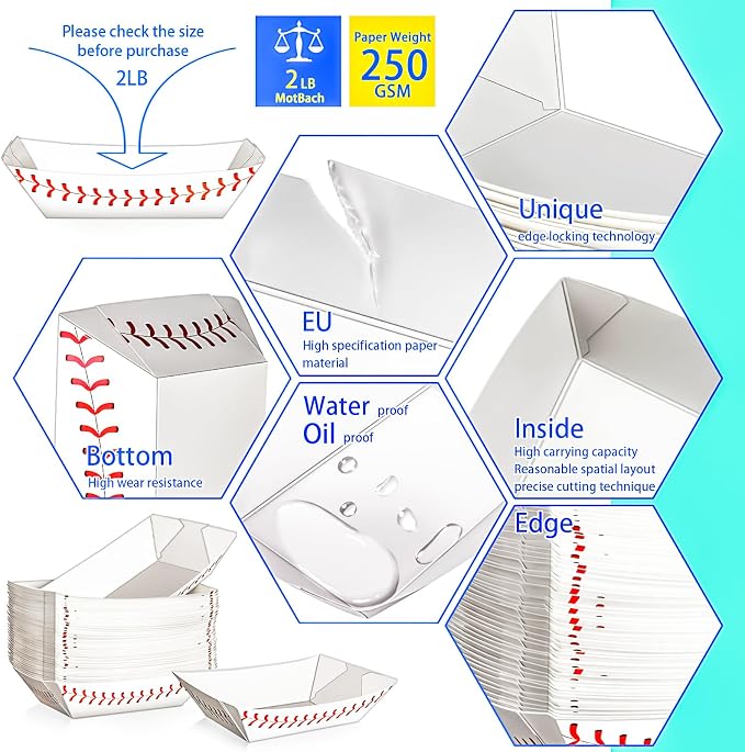 50 Pack 2Lb Paper Food Boat Trays, Baseball Birthday Decorations Baseball Party - Image 3