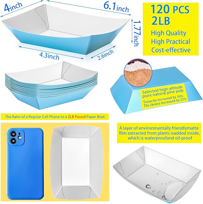 120 Pack 2LB Colorful Paper Food Boat Trays Disposable Paper Boats Containers - Image 2