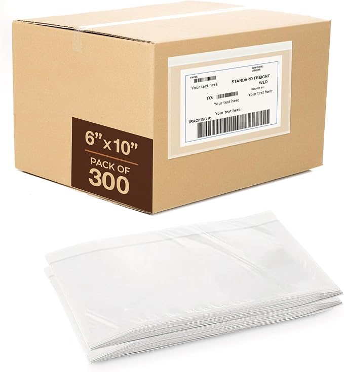 6x10 Packing Slip Pouches 300 Pack- Strong Adhesive Back by FLEXTRIBE