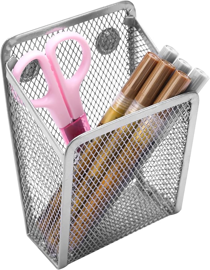 Magnetic Pencil Holder, Mesh Stainless Steel Pen Basket, Metal Writing Utensil by Sanpaint