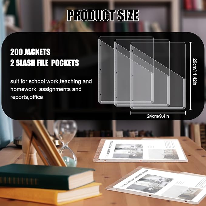 Seajan 200 Pcs Pocket Folders for 3 Ring Binder Clear Plastic Folders Sleeves - Image 2