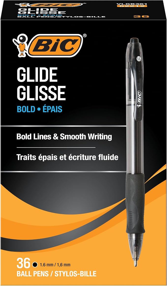 BIC Glide Bold Black Ballpoint Pens, Bold Point, 36-Count Pack, Retractable by BIC
