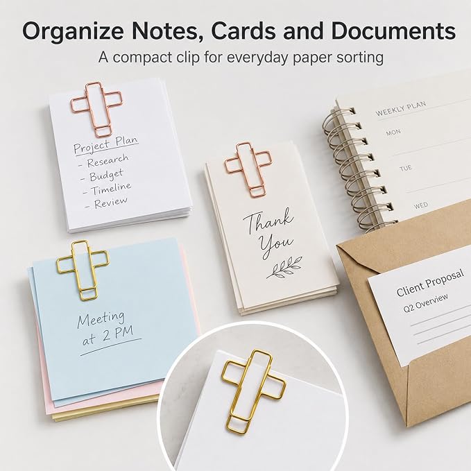 60 Pack Cross Paper Clips, Metal Cross Shaped Bookmarks - Image 5