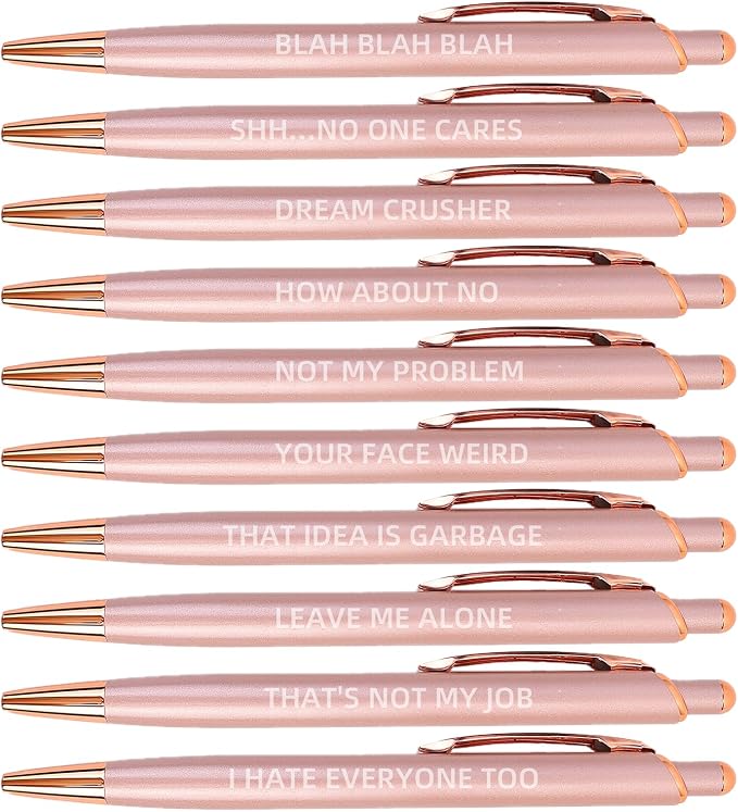 Cityhermit 10 Pack Funny Sarcastic Ballpoint Pens, Office Snarky Metal Luxury by Focusoncreativegiftdesign