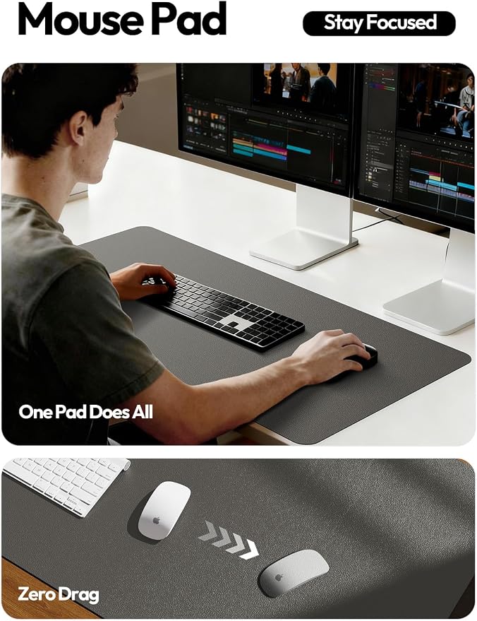 YSAGi Leather Desk Pad Protector, Office Desk Mat, Large Mouse Pad, Non-Slip PU - Image 5