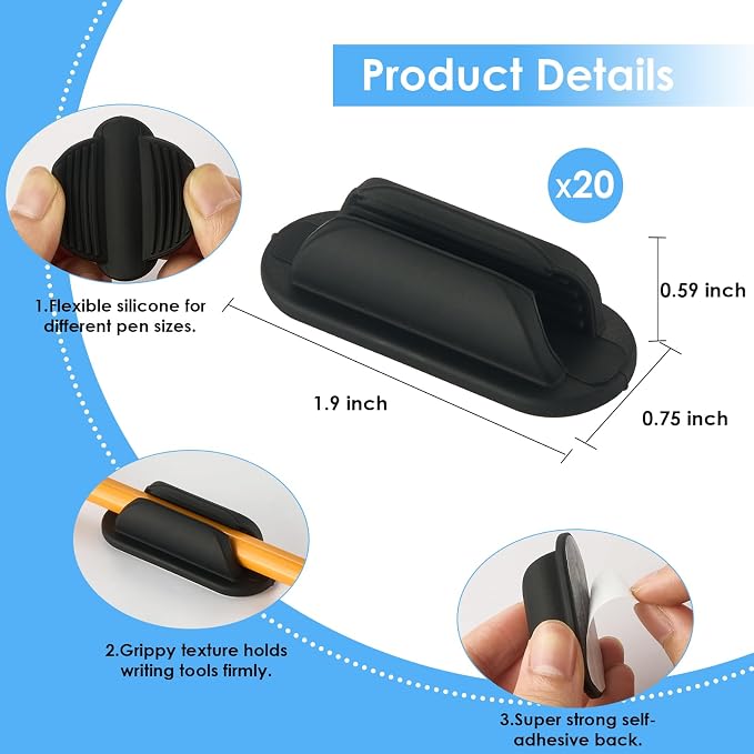 VZZNN 20 PCS Adhesive Pencil Holders, Silicone Marker Organizer - Image 5