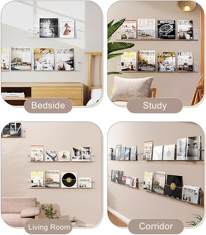 2-Pack 36" Acrylic Magazine Holder Vinyl Records Holder, Wall Display Floating - Image 6