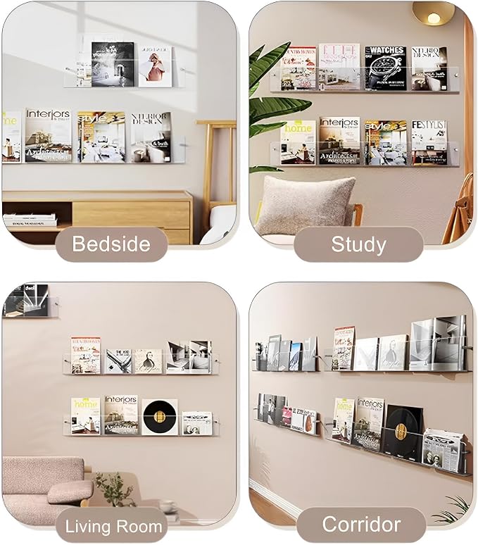 4-Pack 17" Acrylic Magazine Holder Vinyl Records Holder, Wall Display Floating - Image 3